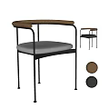 Modern Dining Chairs With Black Metal Frame Wooden Armrests And Gray Padded Seats