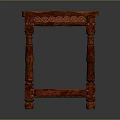 Red Wooden Coffee Table With Carved Details And Ornate Legs Design