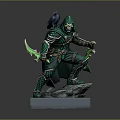 Green Hooded Fantasy Character With Raven And Dual Blades On Base