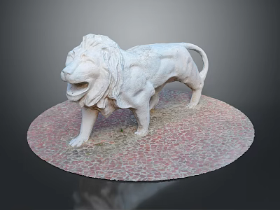 White Lion Stone Statue Standing On Circular Red Gravel Textured Base 3d model