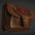 Vintage Leather Pouch With Stitching Red Oval Decoration And Green Rivets For Rustic Craftsmanship