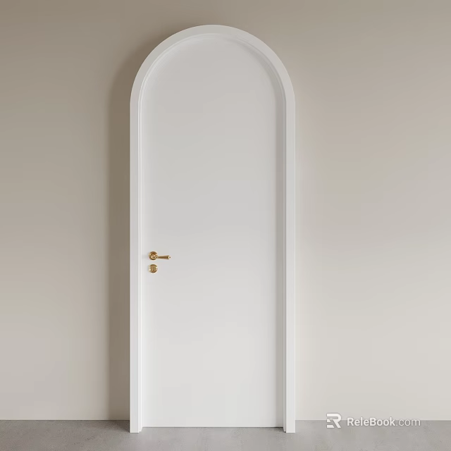 White Arch Doorway with Gold Door Handle against Light Colored Modern Interior Design 3d model 
