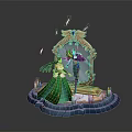 Enchanted Scene Setup With Ornate Mirror Two Characters Candles Feathers And Blue Platform 3d model