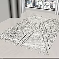 Black White Wavy Pattern Square Rug With Tassels In Bright Room Large Window City View