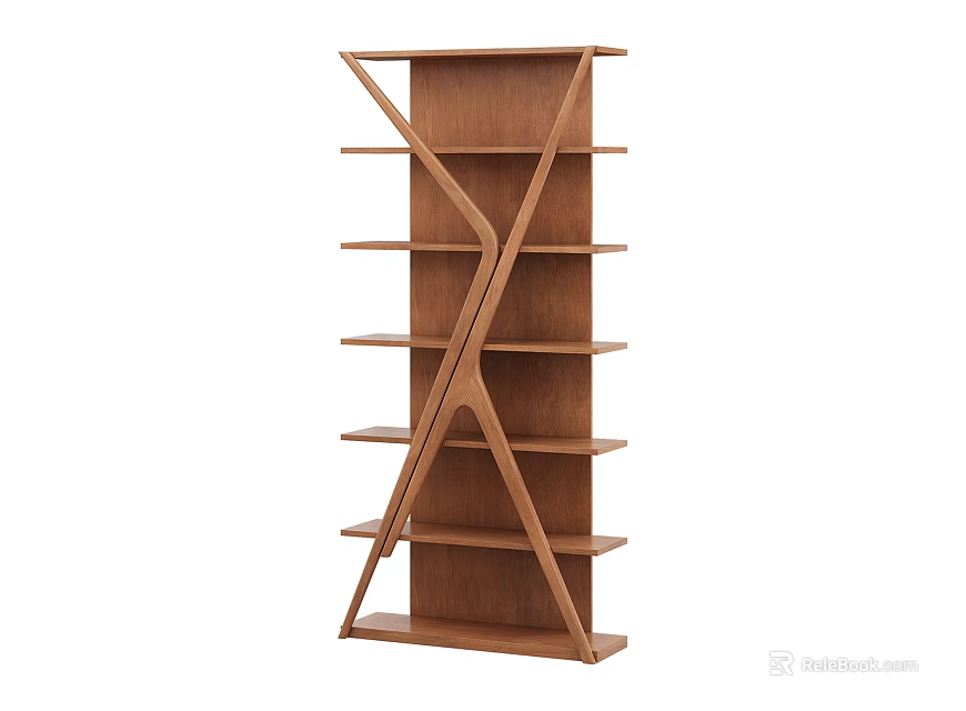 Modern Wooden Storage Shelf with Cross Design Frame and Multiple Display Layers for Home 3d model 