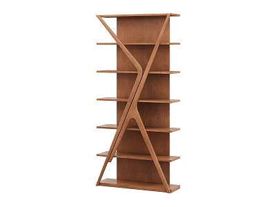 Modern Wooden Storage Shelf with Cross Design Frame and Multiple Display Layers for Home 3d model