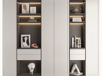 Modern Decorative Cabinet With Built In Lighting And Stylish Decorative Items 3d model