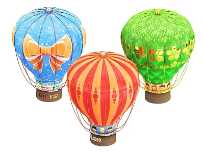 Vibrant Colorful Decorative Hot Air Balloons With Festive Patterns And Designs 3d model