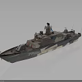 Military Warship With Camouflage Paint Radar Equipment And Number 82