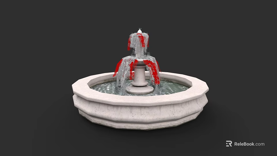 Decorative Multi Tiered Water Fountain With Stone Base And Flowing Water 3d model 