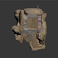 Detailed Stone Ruin Structure With Metal Frame And Mechanical Components