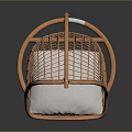 Orange Rattan Bird Nest Hanging Chair With White Cushion And Gray Background