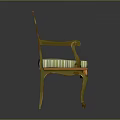Elegant Armchair with Gold Frame Striped Cushion Carved Backrest and Armrests Design