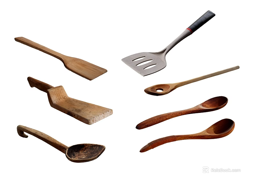 Assorted Kitchen Utensils Including Wooden Spoons And Spatulas 3d model