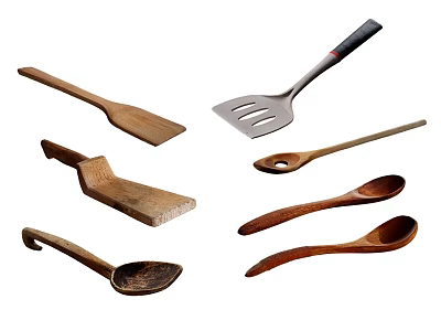 Assorted Kitchen Utensils Including Wooden Spoons And Spatulas 3d model