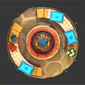 Circular Outdoor Leisure Area With Red Grill Metal Pot Colorful Cushions And Lantern
