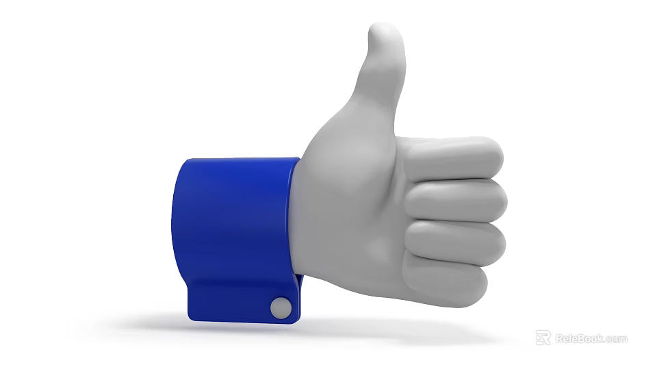White Thumbs Up Hand With Blue Cuff On Simple Background Design 3d model 
