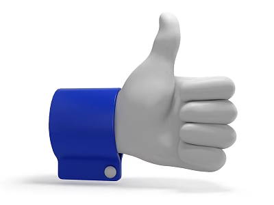 White Thumbs Up Hand With Blue Cuff On Simple Background Design 3d model