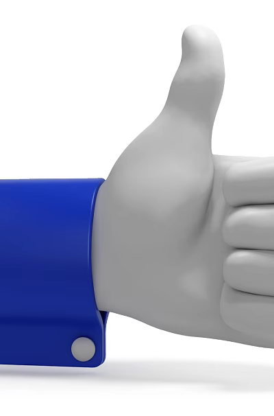 White Thumbs Up Hand With Blue Cuff On Simple Background Design 3d model