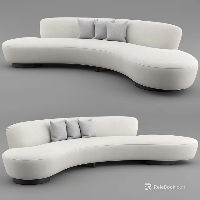 Modern White Curved Sectional Sofa With Comfortable Gray Cushions Design 3d model