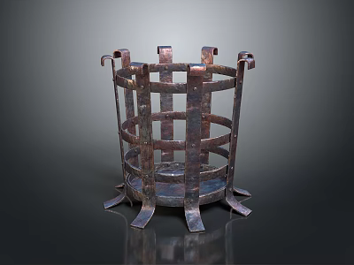 Vintage Metal Decorative Basket With Hollow Grid Design And Support Legs 3d model