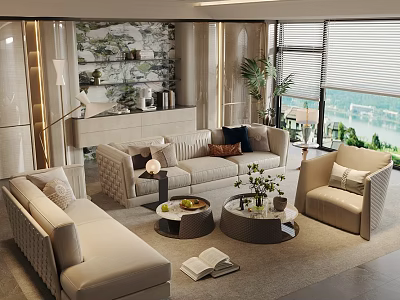 Elegant Light Beige Sofa And Coffee Table Set Ideal For Stylish Luxury Home Living Room 3d model