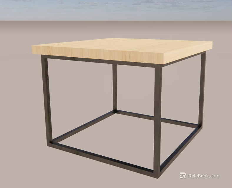 Light Wooden Square Top Stool With Black Metal Frame And Minimalist Design 3d model 