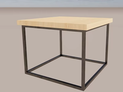 Light Wooden Square Top Stool With Black Metal Frame And Minimalist Design 3d model