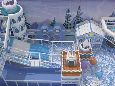 Winter Wonderland Playground With Snowy Castle Slide And Decorative Trees 3d model