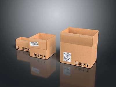 Household Supplies Cardboard Boxes in Various Sizes With Labels And Icons 3d model