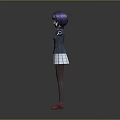 Anime Style Character With Blue Purple Hair Dark Coat White Plaid Skirt And Outstretched Arms