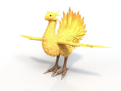 Yellow Mythical Bird With Fluffy Feathers Sharp Claws And Outstretched Wings 3d model