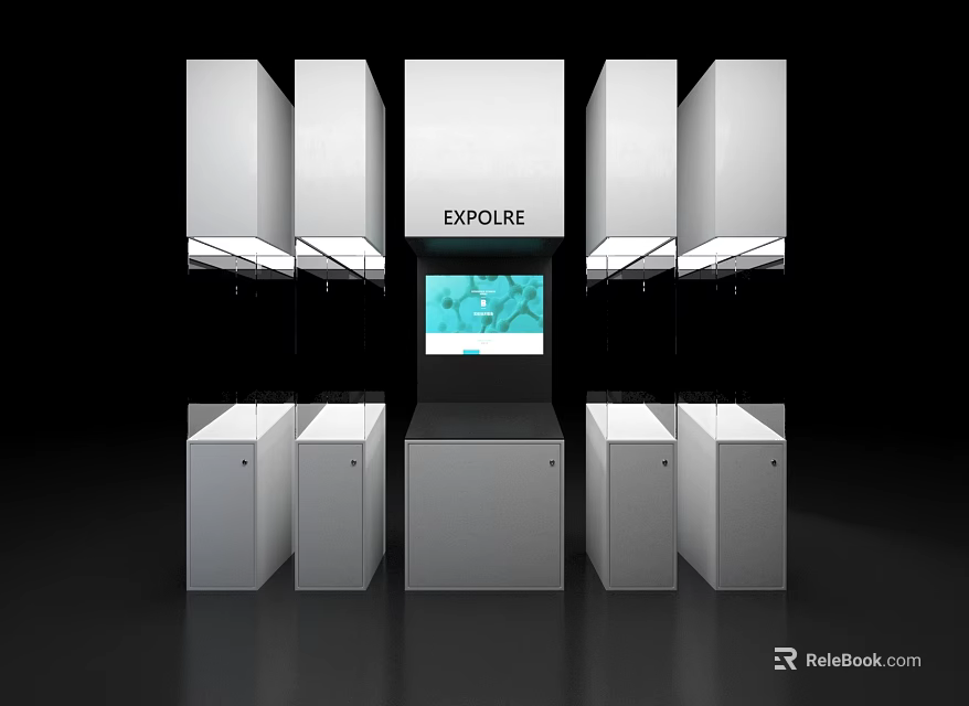 Modern White Display Shelves With Cabinet Lighting And Digital Showcase Screen 3d model 