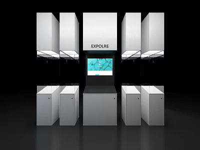 Modern White Display Shelves With Cabinet Lighting And Digital Showcase Screen 3d model