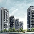Modern High Rise Residential Complex With Greenery And Swimming Pool