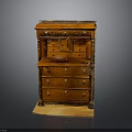 Classic Brown Wooden Cabinet With Intricate Carved Details And Multiple Drawers