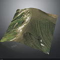 Mountainous Terrain 3D Model With Green Vegetation And Snow Covered Areas