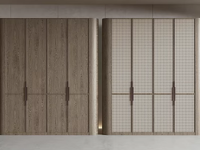 Modern Wardrobe Design Featuring Wooden and Checkerboard Pattern Doors in Home Interior 3d model