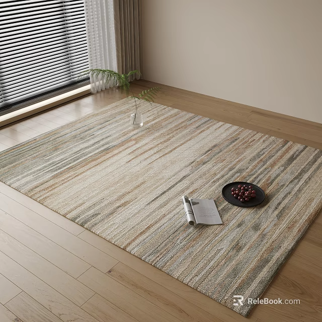 Neutral Striped Square Rug in Modern Living Space 3d model 
