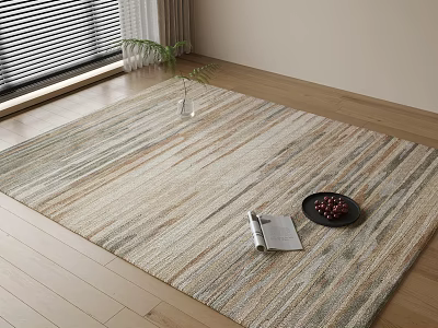Neutral Striped Square Rug in Modern Living Space 3d model