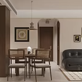 Modern Living Dining Room Interior With Sofa Dining Table And Pendant Lights 3d model