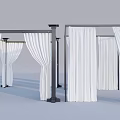 Elegant Outdoor Decorative Structures With White Curtains And Metal Frames 3d model