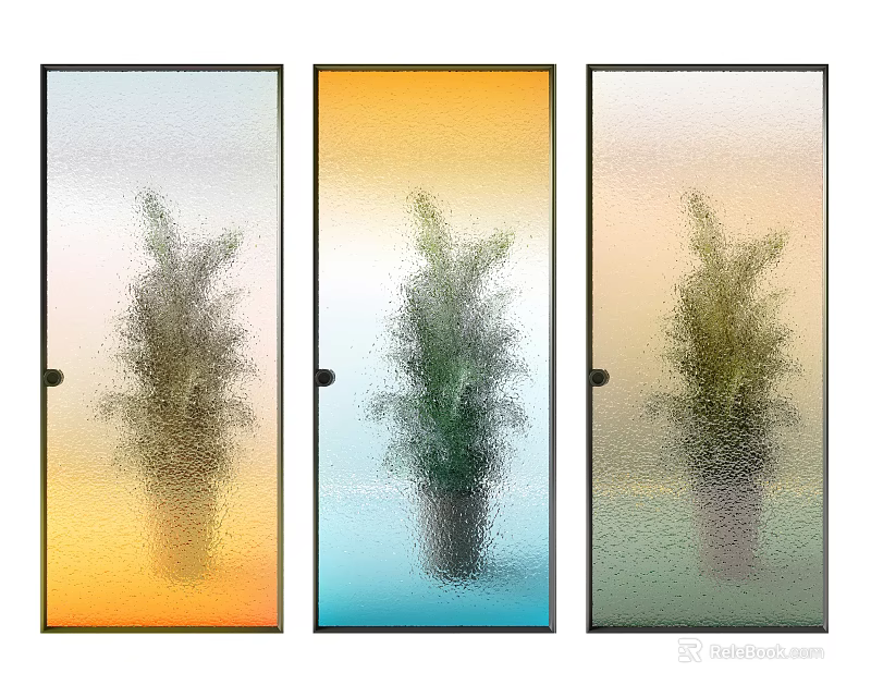 Colorful Frosted Glass Room Dividers Design With Potted Plant And Decorative Panels 3d model 