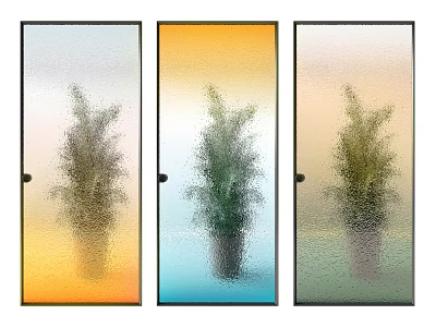 Colorful Frosted Glass Room Dividers Design With Potted Plant And Decorative Panels 3d model
