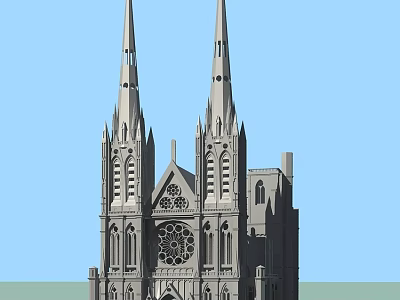 Gothic European Architecture Featuring Twin Spires Rose Window And Intricate Carvings 3d model