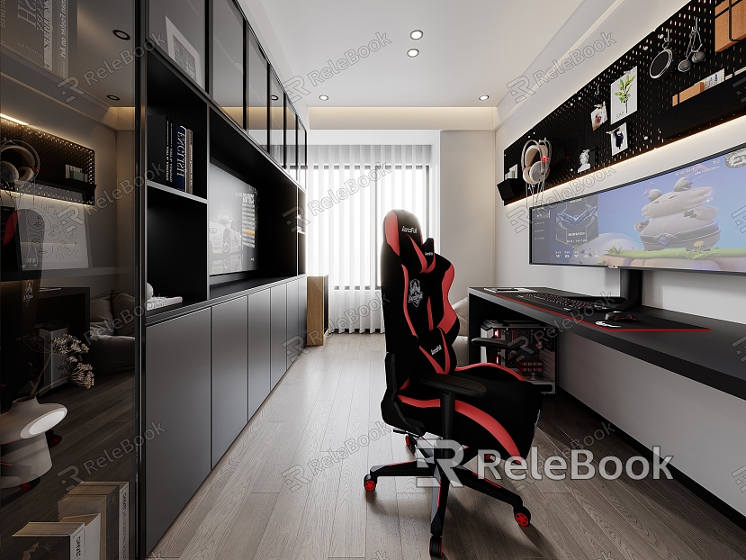 E-sports room E-sports chair E-sports room study leisure recreation room display screen computer host bookcase model