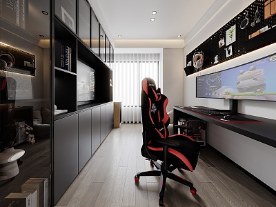 E-sports room E-sports chair E-sports room study leisure recreation room display screen computer host bookcase model