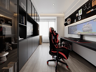 E-sports room E-sports chair E-sports room study leisure recreation room display screen computer host bookcase 3d model