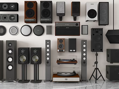 Various Headphones And Speakers With Different Designs For Audio Systems 3d model