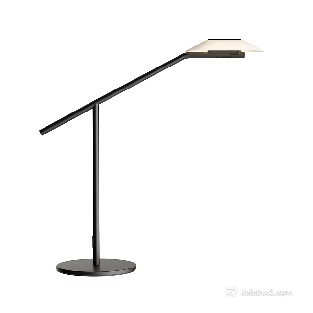 Sleek Modern Table Lamp Featuring Black Adjustable Arm White Lampshade And Circular Base 3d model 